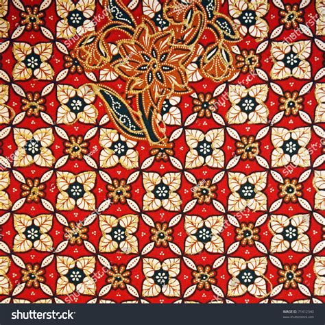Traditional Colorful Javanese Batik Imprint Floral Stock Photo 71412340