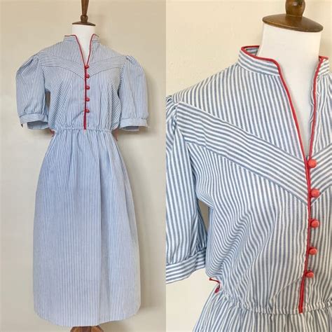 80s Vintage Red White Blue Waitress Dress Etsy