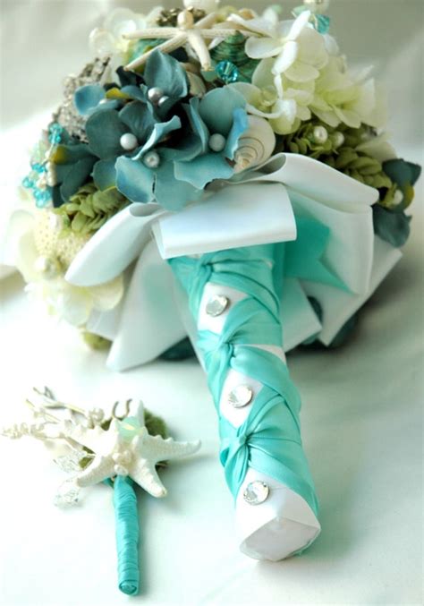 Your source for beautiful inexpensive artificial wedding bouquets online. Sea Shell Bridal Bouquet Seashell BouquetTiffany Blue ...
