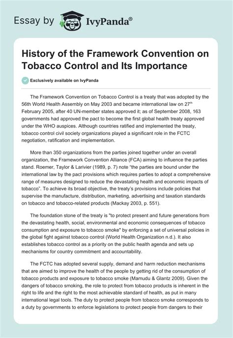 History Of The Framework Convention On Tobacco Control And Its Importance 380 Words