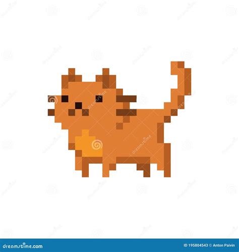 Cute Kitten Domestic Pet Pixel Art 8 Bit Isolated Vector Illustration