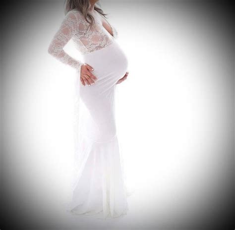 White Lace Maternity Dress For Photo Shoot Pregnant Women Maxi Etsy