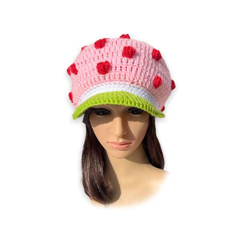 Crochet Strawberry Shortcake Newsboy Cap For Adult Hat With A Etsy