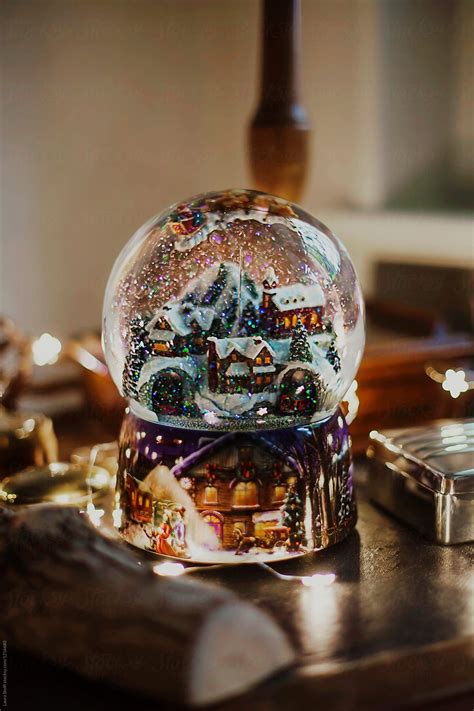 Mountain Village Inside Christmas Snow Globe By Laura Stolfi For