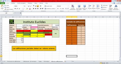 JUDITH TICS Tabla De Calificaciones Y Graficas En Excel