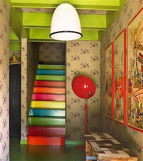 Wooden Stairs With Painted Stripes Updating Interior Design In Creative