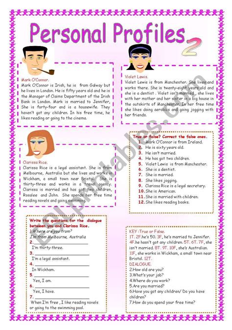 Personal Profiles 2 Esl Worksheet By Lucetta06