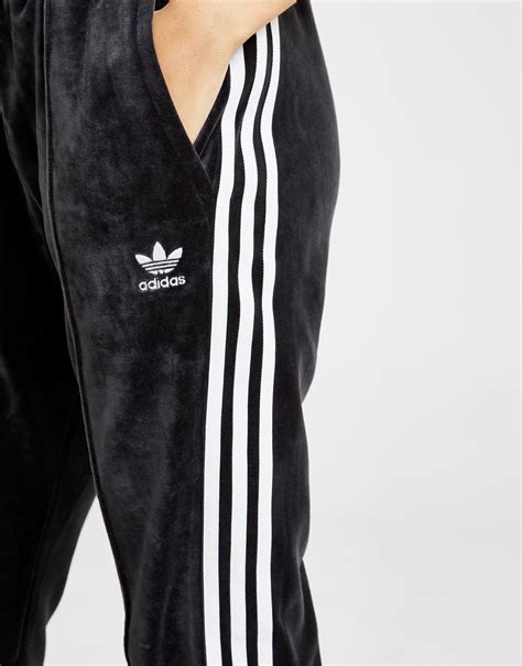 Adidas Originals 3 Stripes Velvet Track Pants In Blackwhite Black Lyst