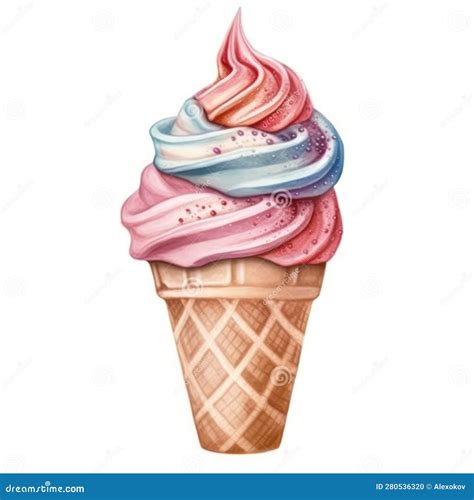 Delicious Soft Serve Ice Cream Watercolor Illustration Stock