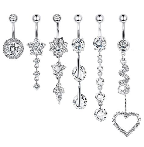 6pcsset High Quality Dangle Belly Button Rings For Women Girls 316l Surgical Steel Sexy Navel