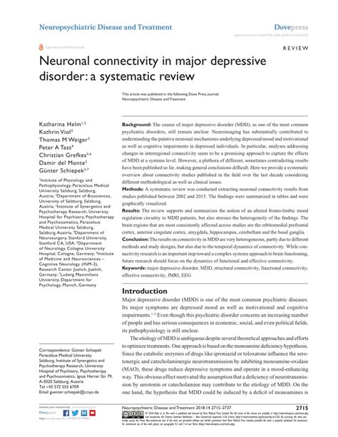 Pdf Neuronal Connectivity In Major Depressive Disorder A Systematic