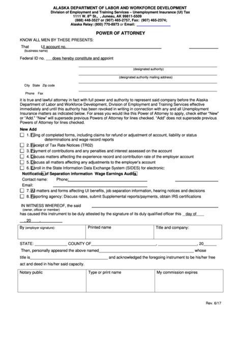 Power Of Attorney Form Alaska Department Of Labor And Workforce