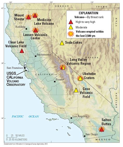 Map Of Moderate High And Very High Threat Volcanoes In Ca Us
