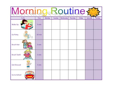 Printable Morning Routine Chart For Kids Chore List With Pictures Images