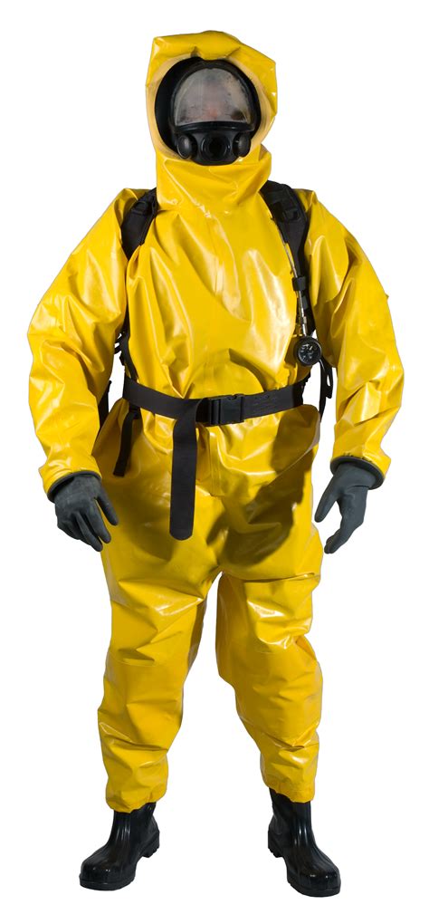 A Man In A Yellow Suit And Gas Mask Standing With His Hands On His Hips
