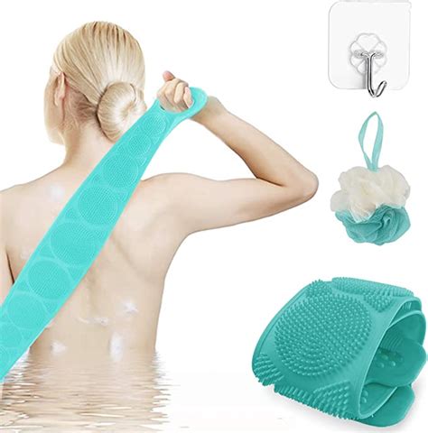 Wishdiam Back Scrubber For Shower 30 Inches Exfoliating Silicone Body Scrubber With Soft Tips