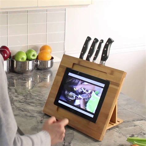 Kitchen cabinet design app for ipad. Bamboo Adjustable Kitchen Stand for iPad with Knife Storage | Ipad stand, Knife storage, Kitchen ...