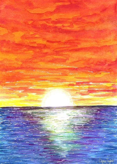 Large Original Sunset Ocean Large Colorful Ocean Original Sunset