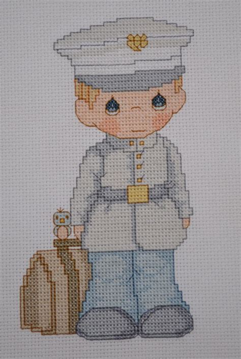 Free shipping on download patterns. Precious Momennts - Marine Boy - FINISHED Counted Cross ...