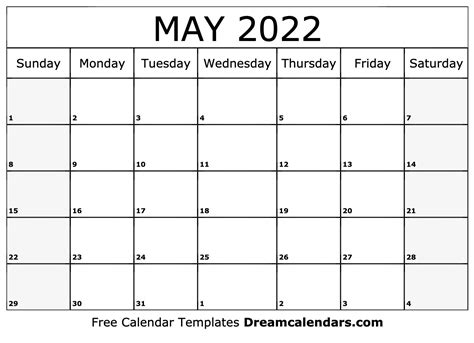 May 2022 Calendar Free Blank Printable Templates