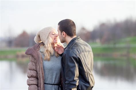 Young Attractive Couple In Love Teenagers Having Fun Outdoors Stock