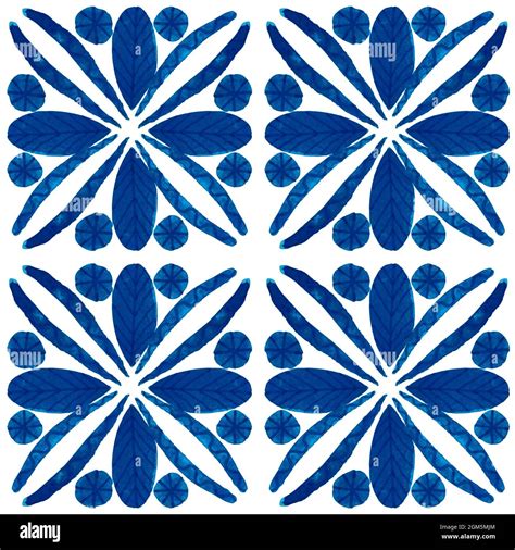 Azulejo Watercolor Seamless Pattern Traditional Portuguese Ceramic