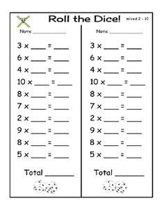 12 Best Images of Roll The Dice Worksheet - Multiplication Dice Game