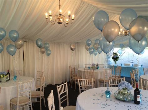 Baby christening gifts, baby baptism gifts, dedication gifts, and christian baby gift ideas: Complementary floor and table balloon decorations all ready for the Christening of a love ...