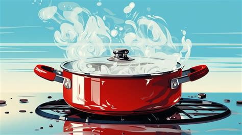 Premium Ai Image Boiling Water In Pan Red Cooking Pot On Stove With