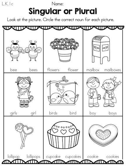 Valentine's Day Kindergarten Literacy Worksheets | Nouns worksheet