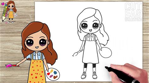 How To Draw A Cute Artist Girl Easy Drawings Youtube