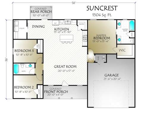 Suncrest House Plan 1504 Heated Square Feet Ebay