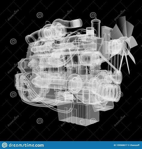 Internal Combustion Engine X Ray Style Stock Illustration