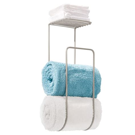 Perfect for hanging and organizing your face towel, bath towels and clothes in order. mDesign Towel Holder with Shelf for Bathroom - Wall Mount ...