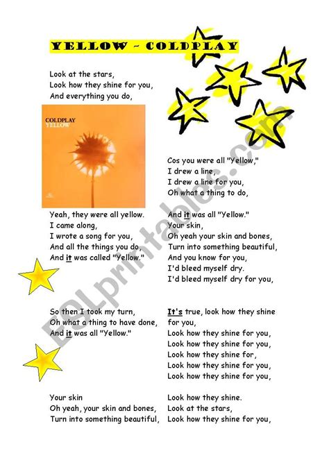 Yellow Coldplay Esl Worksheet By Adva