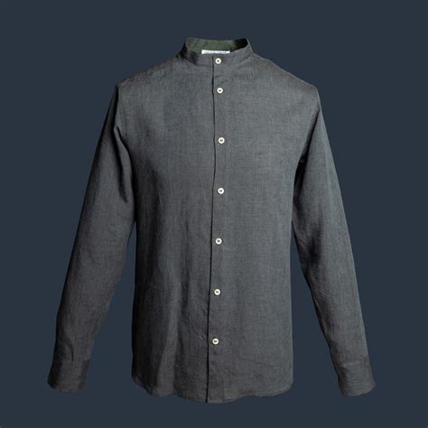 Mens 100 Linen Shirt Style Liam Charcoal Grey Made In Ireland