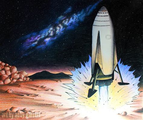 Drawing Of Spacex Its Spaceship Landing On Mars By Abby Garrett Human