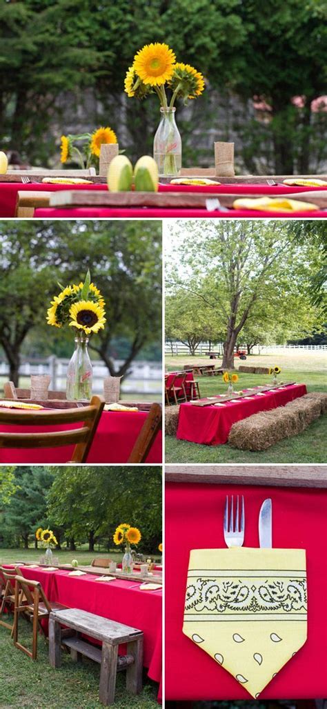 Country Themed Party Tables Sunflowers As Centerpieces Though