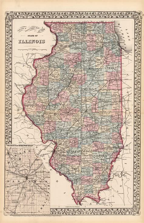 County And Township Map Of The State Of Illinois Art Source International