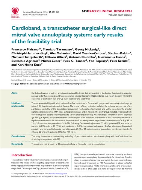 Pdf Cardioband A Transcatheter Surgical Like Direct Mitral Valve