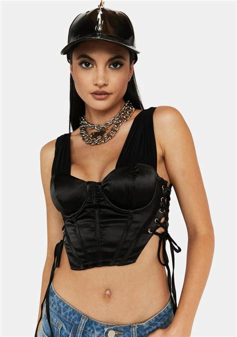 satin corset top with lace up sides black dolls kill