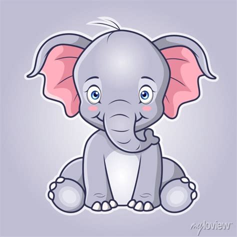 Cartoon Cute Baby Elephant Sitting Vector Illustration Wall