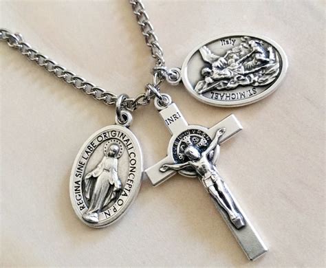 Religious Chain Cross Necklace Catholic Saint Medal Christian Etsy