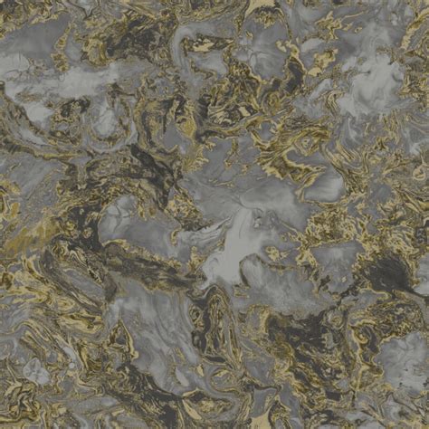 Debona Liquid Marble Charcoal And Gold Metallic Wallpaper 6362
