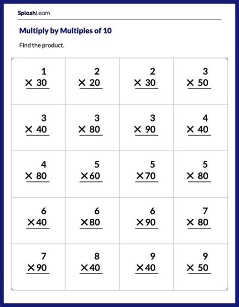 Multiply One-digit Numbers By Multiples Of 10 Worksheet