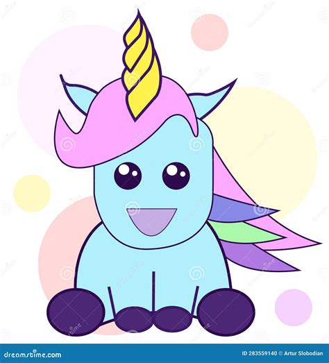 Cute Blue Colored Unicorn Sitting Vector Illustration Stock Vector
