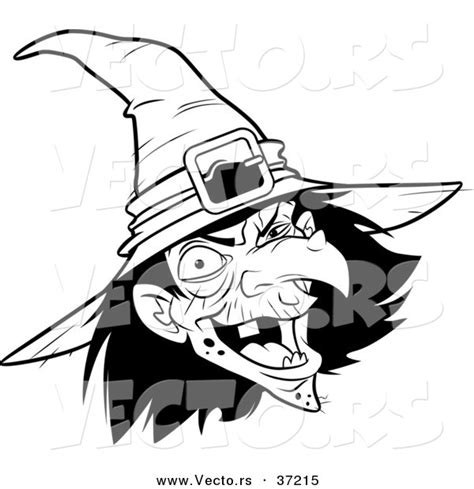 Vector Of A Scary Witch Laughing Black And White Line