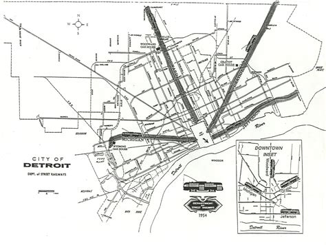 Map Of 1954 Detroit Streetcar System Detroit