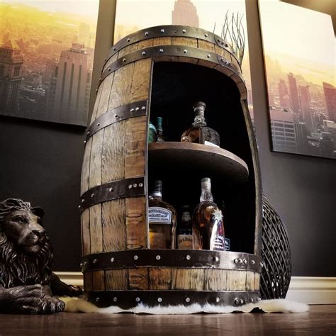 whiskey barrel liqour cabinet in 2020 whiskey barrel table barrel table whiskey barrel