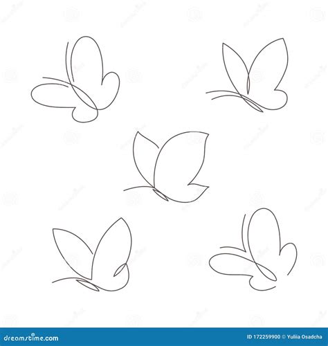 Butterfly Continuous Line Drawing Set Cartoon Vector Cartoondealer